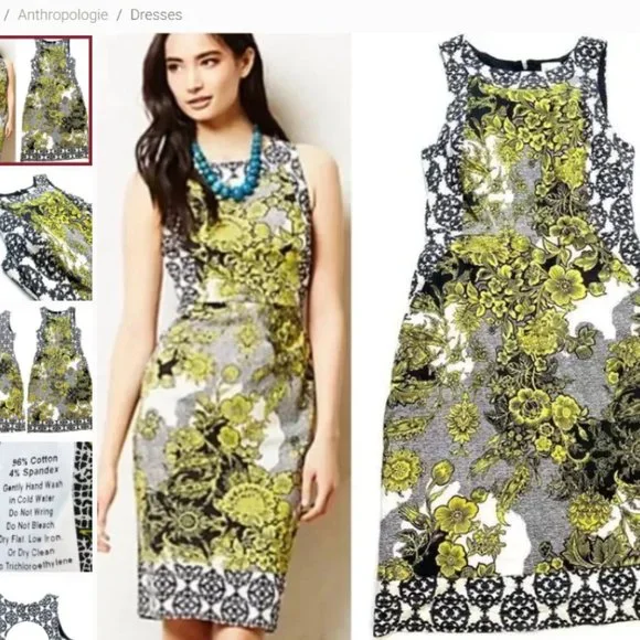 ANTHROPOLOGIE Weston Wear Aures Floral Sleeveless Shift Dress Yellow Black sz 4 - Picture 1 of 6